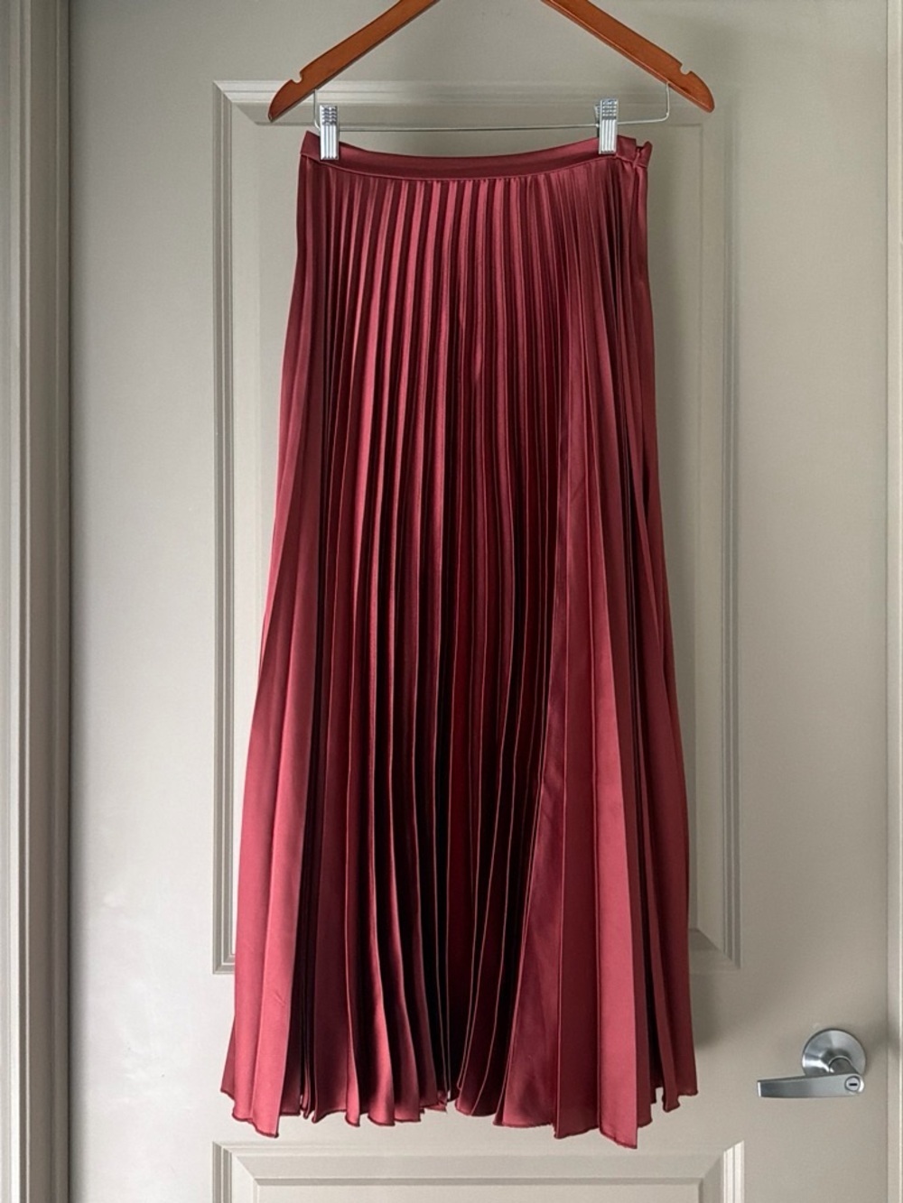 Pleated Maxi Skirt in Rose Red